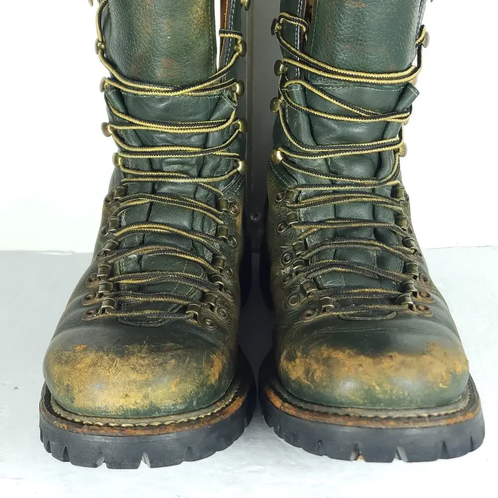 Herman Survivors Men's Vtg 60's US9/ 4N Green Leather Insulated Logger Boots